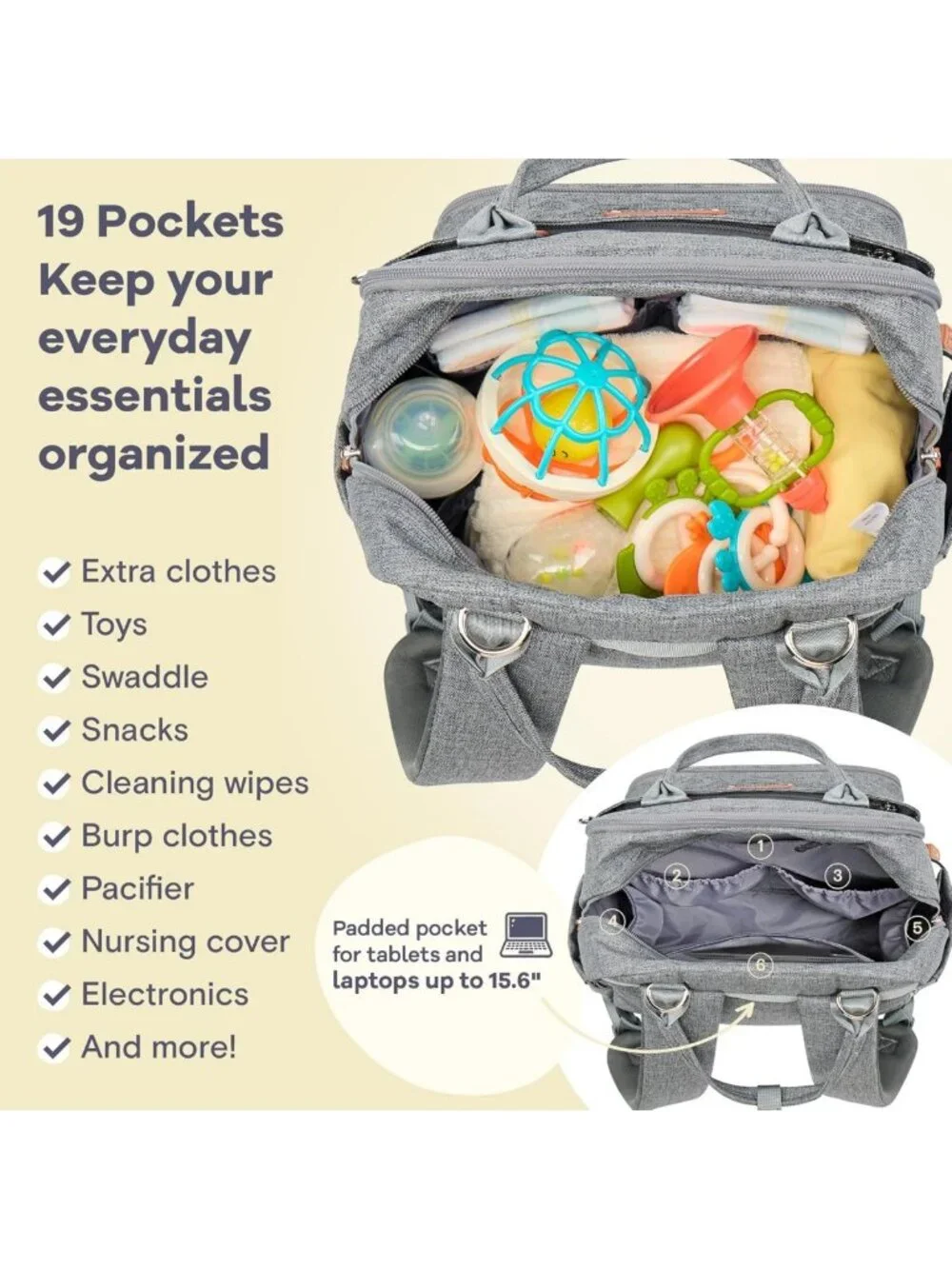 Multifunctional Travel Diaper Bag Backpack with Changing Pad, Insulated Holders